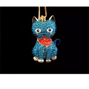 Blue Crystal Love Cat Necklace